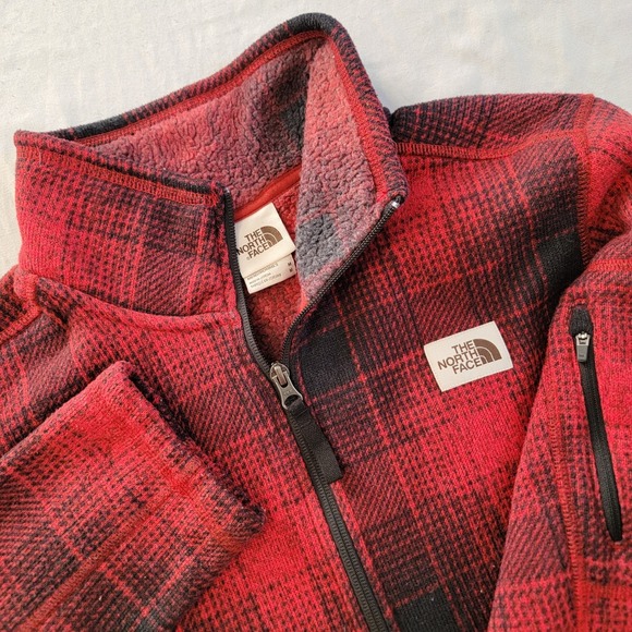 The North Face Jacket Mens M Red Buffalo Plaid 1/4 Zip Pullover Fleece Outdoor - Picture 1 of 5